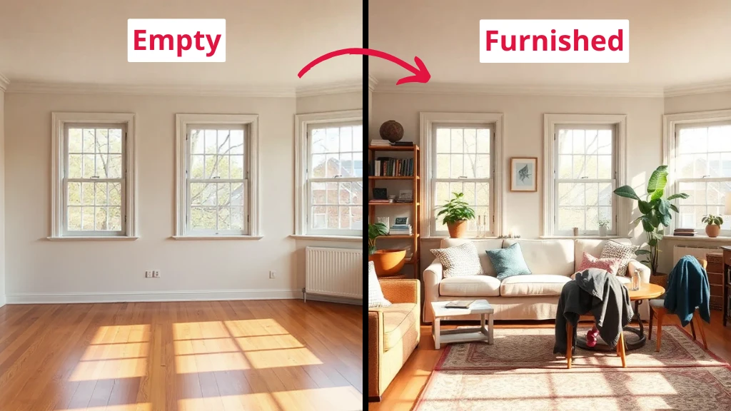 Furnished room from empty